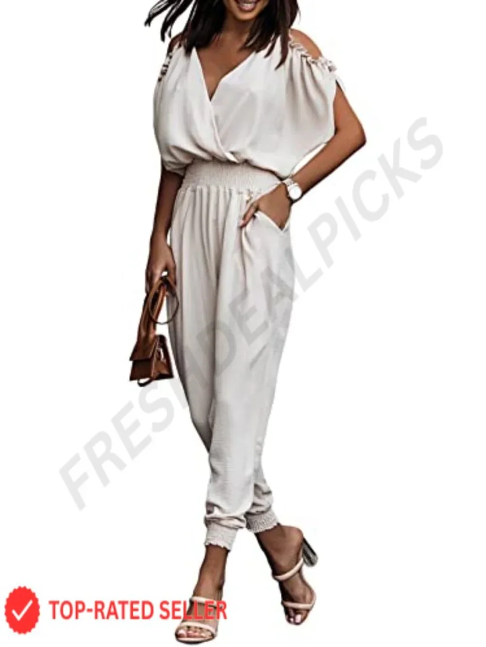 Womens Dressy Casual Jumpsuit Romper Cold Shoulder Summer One Piece